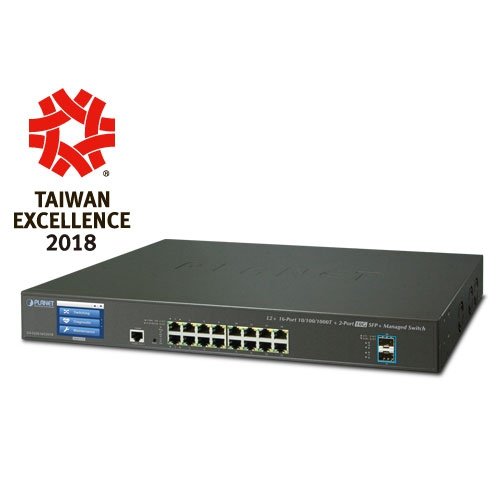 Управляемый коммутатор Ethernet (L2+, 16 портов 10/100/1000T, 2 портов 10G SFP+, сенсорный LCD-дисплей)